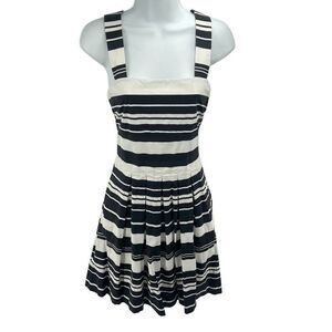 Banana Republic Womens Pleated Dress Knee Length Square Neck Black White Size 0
